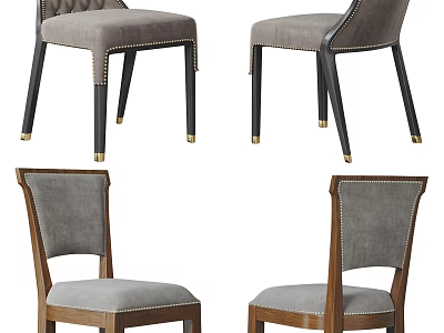 Modern Elegant Dining Chairs With Gray Fabric Wooden Legs And Tufted Back Design 3d model