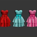 Strapless Layered Dresses With Bow In Red Blue Pink Colors