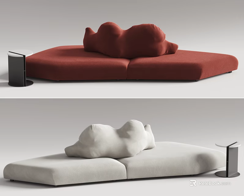 Minimalist Modern Red And White Two Seater Sofa Design With Side Table 3d model 