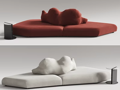 Minimalist Modern Red And White Two Seater Sofa Design With Side Table 3d model