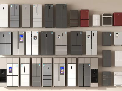 Various Models Of Refrigerators And Freezers In Different Colors For Home Appliance 3d model