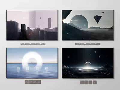 Modern Abstract Art Prints With Urban Landscapes Geometric Shapes And Cosmic Scenes 3d model