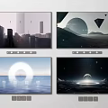 Modern Abstract Art Prints With Urban Landscapes Geometric Shapes And Cosmic Scenes