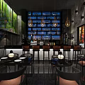 Modern Bar Interior Design With Neon Lights Decorative Art Bar Counter And Tables Chairs
