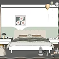 Kids Room Interior With Soft Headboard Bed Floral Wall Art Balloons Light Curtains And Toys
