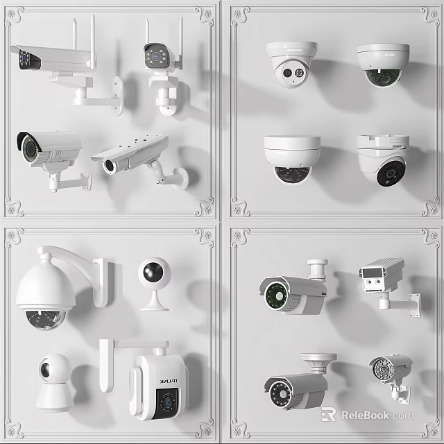 Various Security Camera Models Including Dome Bullet Indoor Outdoor Wall Mounted Types 3d model 