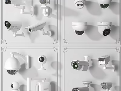 Various Security Camera Models Including Dome Bullet Indoor Outdoor Wall Mounted Types 3d model