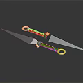 Stylish Daggers With Blue Blades Black Handles And Golden Accents On Reflective Surface