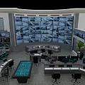 Modern Monitoring Room Featuring Multiple Surveillance Screens Control Consoles And Workstations