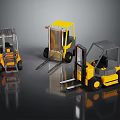 Industrial Forklift Trucks With Yellow Gray Design And Metal Lifting Forks