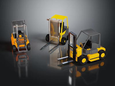 Industrial Forklift Trucks With Yellow Gray Design And Metal Lifting Forks 3d model