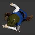 Female Character Wearing Blue Vest Dress White Shirt Red Leggings Brown Boots on Gray Background