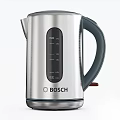 Bosch Stainless Steel Electric Kettle With Water Level Indicators And Black Handle For Daily Use