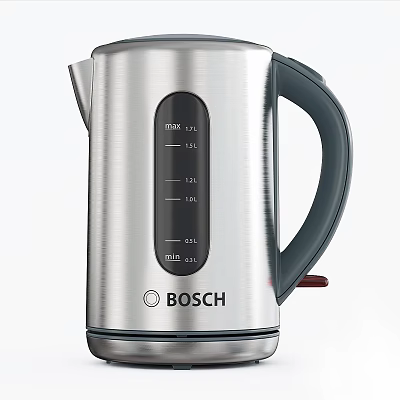 Bosch Stainless Steel Electric Kettle With Water Level Indicators And Black Handle For Daily Use 3d model