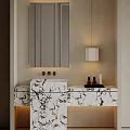 Elegant Bathroom Vanity with Marble Countertop Mirror Cabinet and Wall Lamp Toiletries