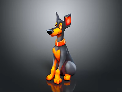 Cartoon Style Sitting Dog Statue With Black Orange Color And Collar 3d model