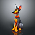 Cartoon Style Sitting Dog Statue With Black Orange Color And Collar