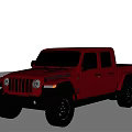 Red Jeep Four Door Pickup Truck With Rugged Design And Black Wheels