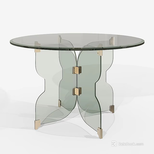 Modern Round Glass Coffee Table With Curved Glass Legs And Gold Metal Accents 3d model 