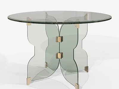 Modern Round Glass Coffee Table With Curved Glass Legs And Gold Metal Accents 3d model