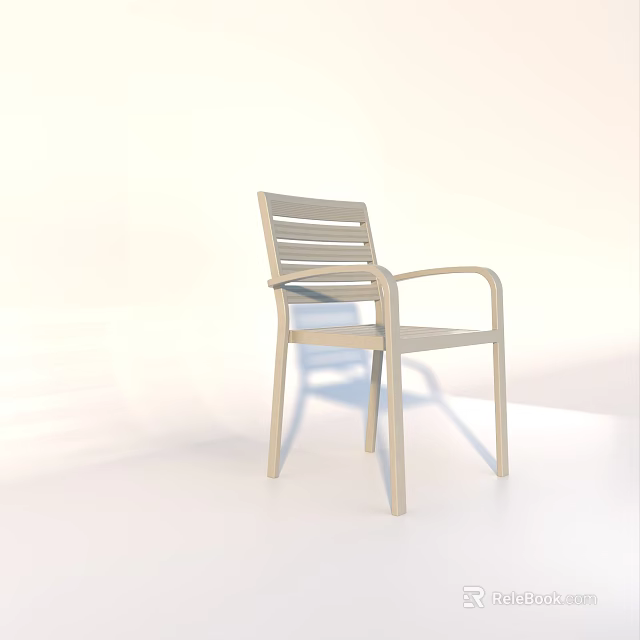 Light Colored Outdoor Chair With Slatted Back And Armrests For Garden Use 3d model
