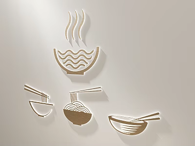 Food Themed Wall Hangings With Steam Bowl Noodles And Chopsticks 3d model