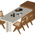 Middle Ancient Style Nakajima Dining Table and Chair Combination 3d model