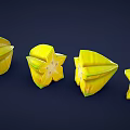 Fresh Yellow Star Fruit Sliced Into Star Shaped Sections On Dark Background 3d model