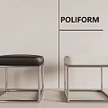 Poliform Stylish Stools With Black Leather And Beige Fabric Metal Frame