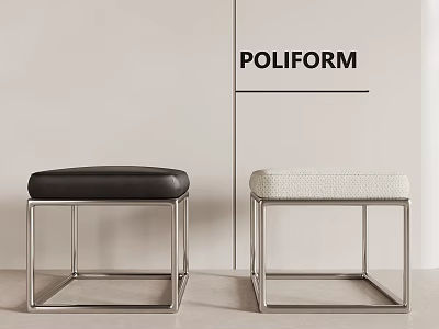 Poliform Stylish Stools With Black Leather And Beige Fabric Metal Frame 3d model