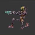 Robot Character With Mechanical Structure Holding Gun In Orange Black Sci Fi Design 3d model