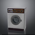 White Washing Machine With Purple Base Transparent Door And Control Panel Knobs