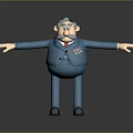 Cartoon Style Elderly Man Game And Movie Character In Blue Suit With Medals Arms Outstretched