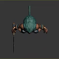 Game Movie Fantasy Character With Green Blue Hair Spiked Arm Bands And Battle Axe