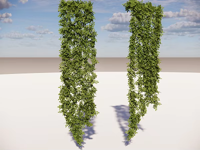 Tall Lush Green Living Plant Wall Against Blue Sky With White Ground And Clouds 3d model