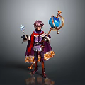 Man In Purple Outfit With Red Cape Holding Blue Orb And Star Staff