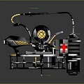 Complex Industrial Mechanical Structure With Metal Wheels Pipes And Frame Components