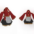 Red Traditional Dress With Long Sleeves Black Skirt Gray Apron And Gold Trim
