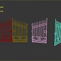 Hardware Tools Decorative Metal Gates Three Styles With Vertical Bars And Reflective Surface 3d model