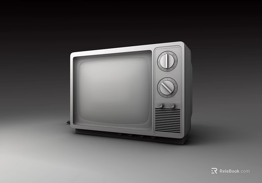 Vintage Silver Television With Two Control Knobs And Front Grille Design 3d model 