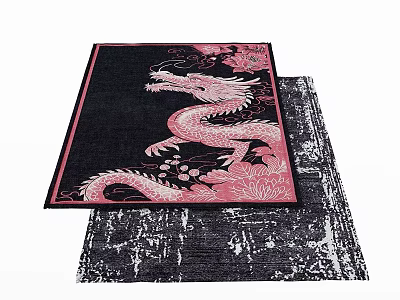 Elegant Black Square Carpet Featuring Pink Dragon And Floral Patterns Design 3d model
