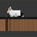 Modern Reception Desk Furniture With Black Marble Countertop And Wooden Slatted Base