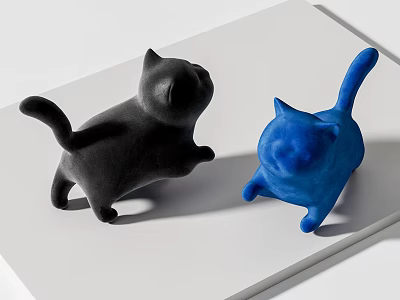 Black and Blue Cat Dolls Standing on White Surface with Playful Poses 3d model