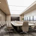 Modern Conference Room With Long Table Office Chairs And Large Windows 3d model