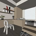 Modern Tatami Bedroom Interior Design With Desk Chair Bookshelf And Window Blinds