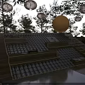 Rooftop Wooden House Design With Stone Tiles Stairs And Hanging Lanterns