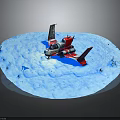 Red And White Airplane Model Parked On Blue Circular Snowy Surface With Small Protrusions 3d model