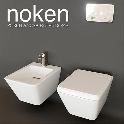 Elegant Modern Wall Mounted White Toilet With Washbasin On Gray Bathroom Wall 3d model