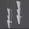 Two White Spiral Cone Pendant Lights Hanging In Modern Interior Space 3d model
