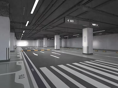 Spacious Indoor Parking Garage With Clear Lane Markings Structural Columns And Signs 3d model